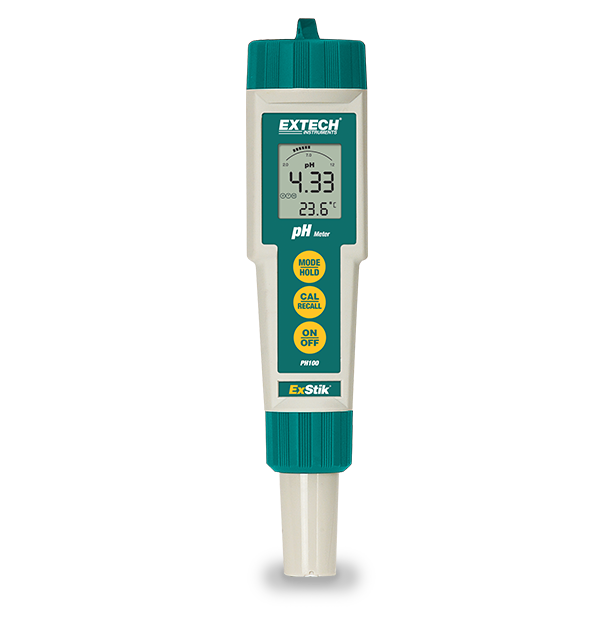 Extech PH100 – Waterproof ExStik® pH Meter with Flat Surface Electrode and Memory