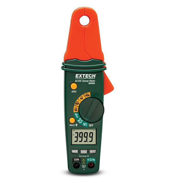 Extech 380950 80A Mini AC/DC Clamp Meter with 0.5” Jaw for Tight Spaces