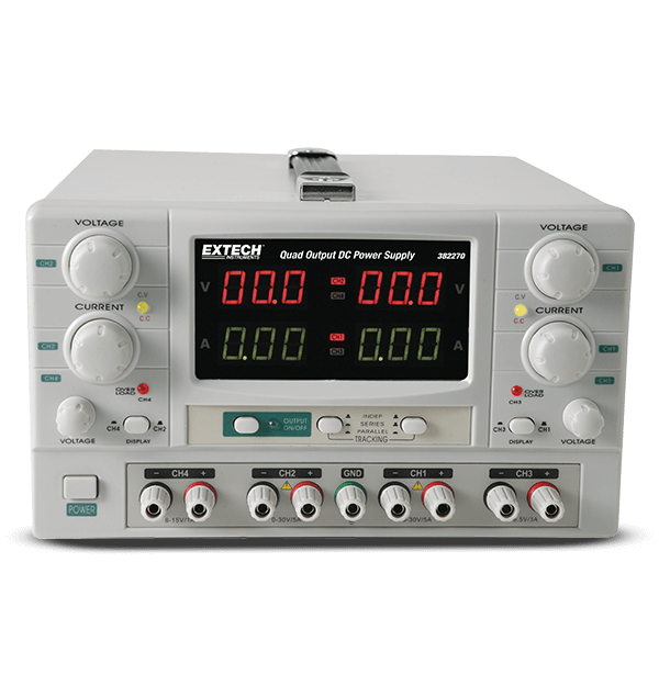 Extech 382270  Quad Output DC Power Supply (Dual 30V/5A + Auxiliary 6.5V/3A & 15V/1A)