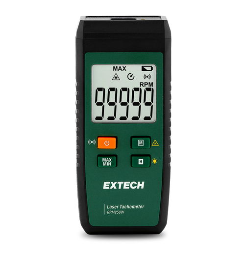 Extech RPM250W Laser Tachometer with Bluetooth and ExView App Connectivity.