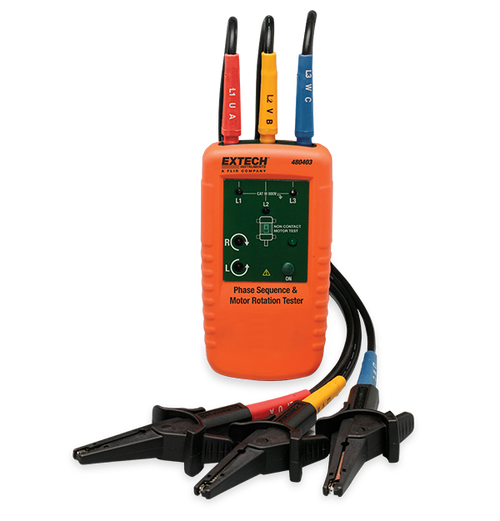 Extech 480403 Phase Sequence & Motor Rotation Tester (40–600VAC, 2–400Hz)