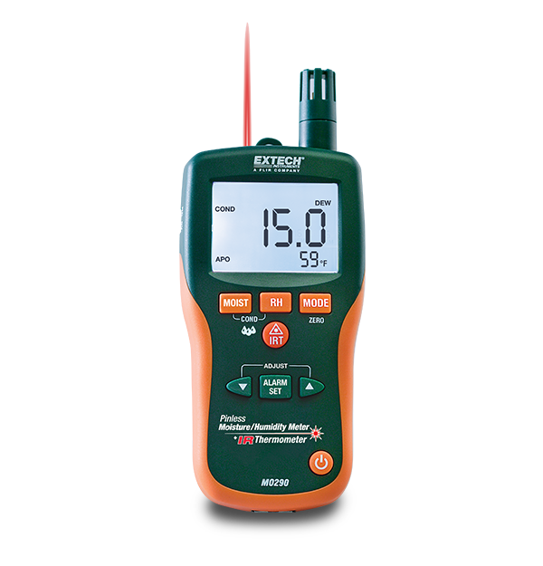 Extech MO290 – 8-in-1 Pinless Moisture Psychrometer with IR Thermometer and Remote Pin Probe