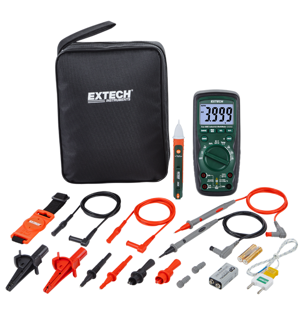 Extech EX505A-K – Heavy Duty Industrial Multimeter Kit with CAT IV-600V True RMS Meter, AC Voltage Detector & 8-Piece Test Lead Set