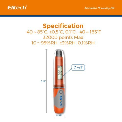 Elitech RC-51H USB Temperature And Humidity Data Logger Pen-Styled Auto PDF 32000 Points