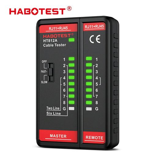 HABOTEST HT812 Network Cable Tester RJ11 RJ45 Dual-use Tester LED Status Display NC/HDMI Repair HABOTEST  Measurement Methods Technology Company Network Testers & Circuit Identifiers