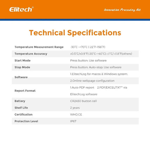 Elitech LogEt1TH Single Use Temperature And Humidity Data Logger