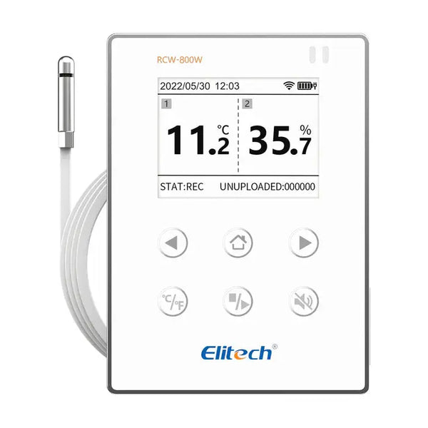 Elitech Wireless Digital Data Logger Remote Real-Time Temperature Monitor Cloud Data Storage SMS/Email/APP/Web Alarm, WiFi External Temp&Humi Probe, RCW-800W-THE(-40~176℉) Elitech  Measurement Methods Technology Company DATA LOGGER THERMOMETER