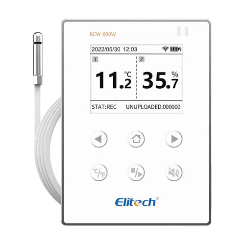 Elitech Wireless Digital Data Logger Remote Real-Time Temperature Monitor Cloud Data Storage SMS/Email/APP/Web Alarm, WiFi External Temp&Humi Probe, RCW-800W-THE(-40~176℉) Elitech  Measurement Methods Technology Company DATA LOGGER THERMOMETER