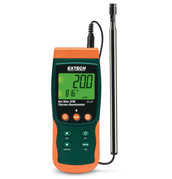 Extech SDL350 – Hot Wire CFM Thermo-Anemometer with SD Card Datalogger (0–3940 ft/min)