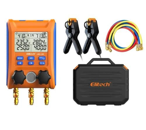 Elitech LMG-10W Digital Manifold Gauge 2-Way Valve AC Gauges App Control With Thermometer Clamps For HVAC Systems