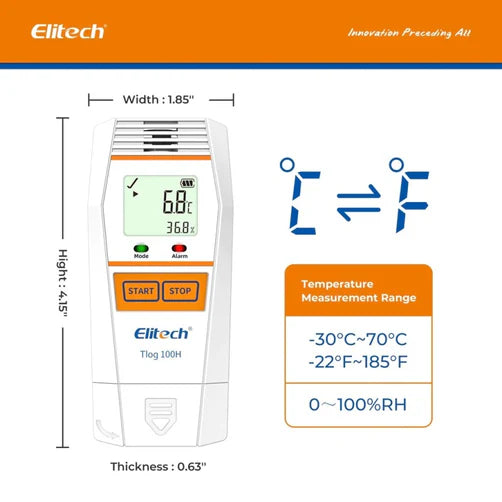 Elitech Tlog 100H Reusable Temperature And Humidity Data Logger, Range -30 To 70°C