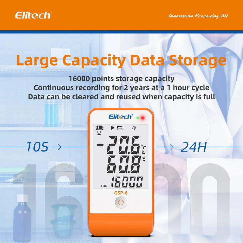 Elitech GSP-6 Temperature and Humidity Data Logger Recorder 16000 Points