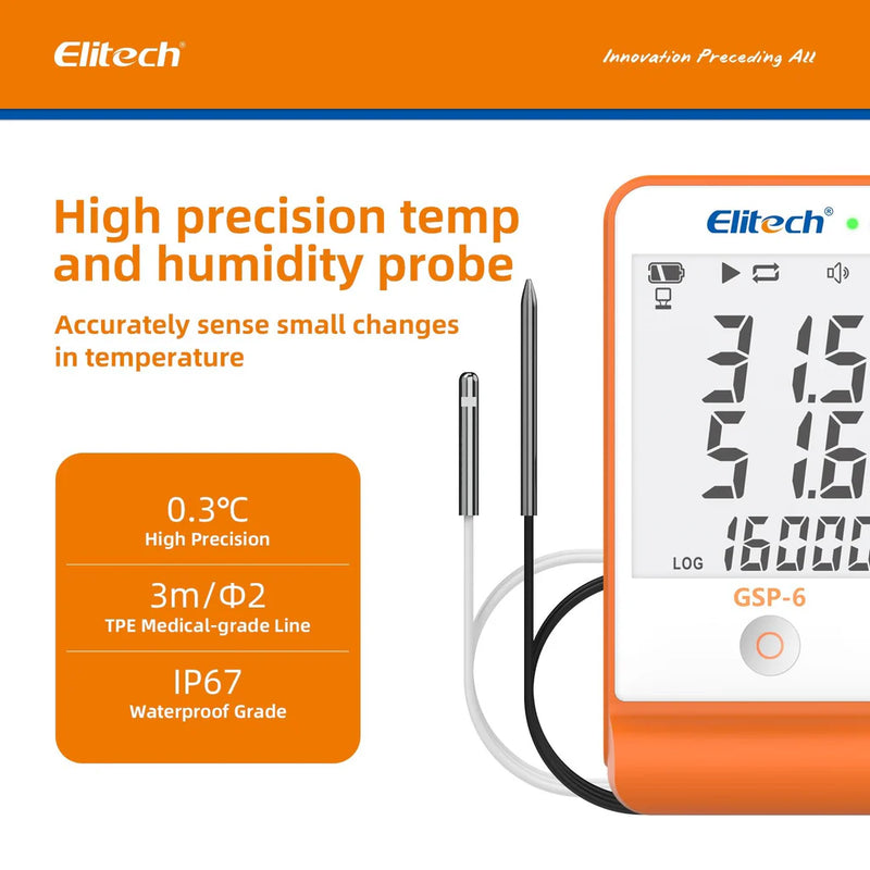 Elitech GSP-6 Temperature and Humidity Data Logger Recorder 16000 Points