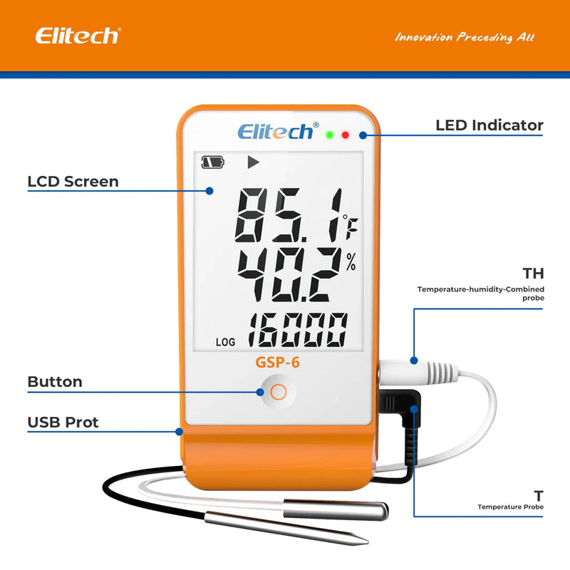 Elitech GSP-6 Temperature and Humidity Data Logger Recorder 16000 Points