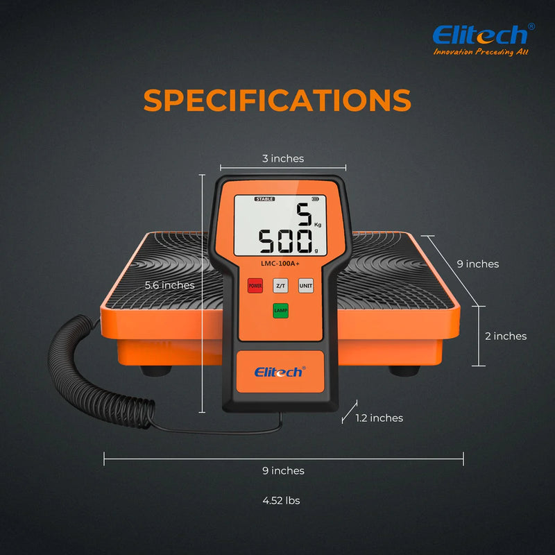 Elitech Refrigerant Charging Scale 220Lbs with case, HVAC Electronic Digital Freon Recovery Scales for AC Automotive, LMC-100A