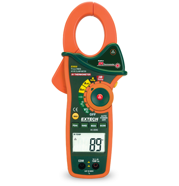 Extech EX830 1000A True RMS AC/DC Clamp Meter with IR Thermometer